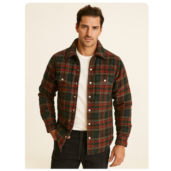 Todd Snyder SZ M Italian Quilted Shirt Jacket Tartan Plaid Green Red NWOT - Picture 1 of 10
